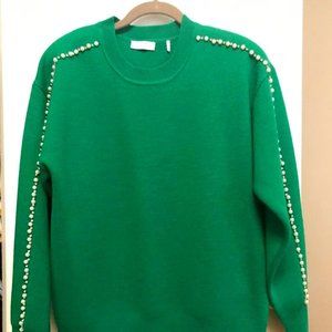 Sandro Oversized Green Size 2 Sweater with Pearls